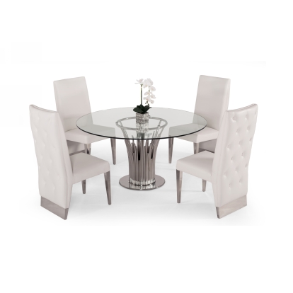 Modrest Paxton Modern Round Glass & Stainless Steel Dining Table Clear Glass Dining Table 75587 VGVC-T817-RND