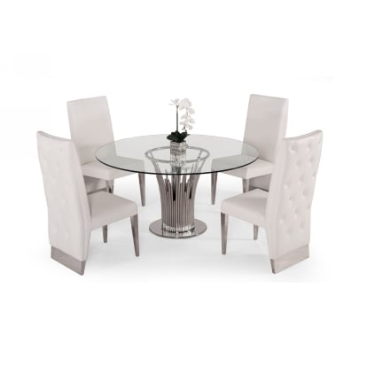 LA Furniture Paxton Modern Round Glass & Stainless Steel Dining Table VGVC-T817-RND Contemporary Style by Vig Furnitrue Number 75587 Catch Home Goods