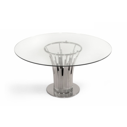 Modrest Paxton Modern Round Glass & Stainless Steel Dining Table Clear Glass Dining Table 75587 VGVC-T817-RND