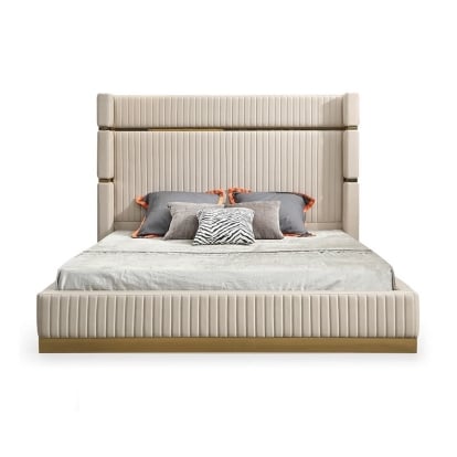 LA Furniture Sterling Modern Beige Bonded Leather & Gold Bed VGVCBD1901-BGE Contemporary Style by Vig Furnitrue Number 75862|75638 Catch Home Goods