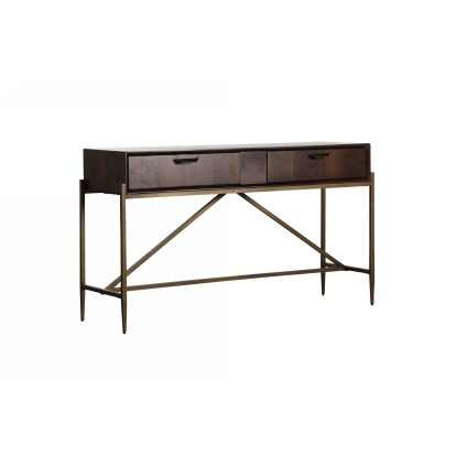 Modrest Shane Modern Acacia & Brass Console Table Brown Console Table 76275 VGNX-MEMPHIS-20181