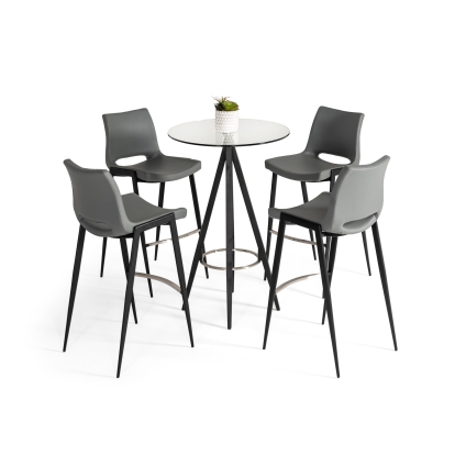 Modrest Dallas Clear Glass and Black Metal Bar Table Clear Glass / Black Bar Table 76291 VGHR7036-BT