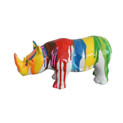 Modrest Modern Colorful Drips Rhino Sculpture Multi-Toned Sculpture 76376 VGTHSZ-1085