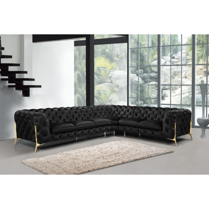 Divani Casa Sheila Modern Black Velvet Sectional Sofa Black Sectional Sofa 76468 VGCA1346A-BLK