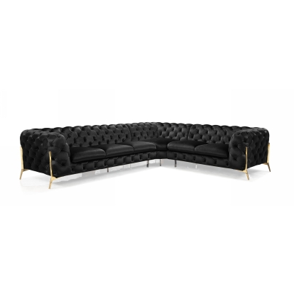 Divani Casa Sheila Modern Black Velvet Sectional Sofa Black Sectional Sofa 76468 VGCA1346A-BLK