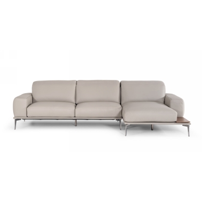Lamod Italia Villeneuve Italian Modern Light Grey Leather Right Facing Sectional Sofa Grey Sectional Sofa 76581 VGNTVILLENEUVE-LTGRY