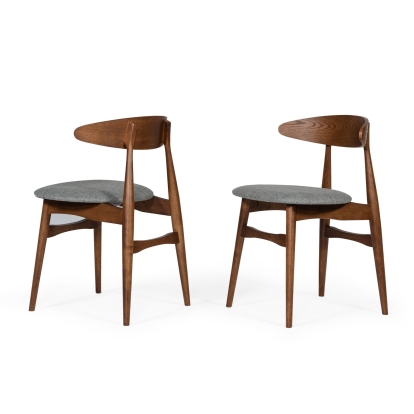 Modrest Prospect Modern Grey Fabric & Walnut Dining Chair (Set of 2) Grey Dining Chair 76632Z VGMAMI-446