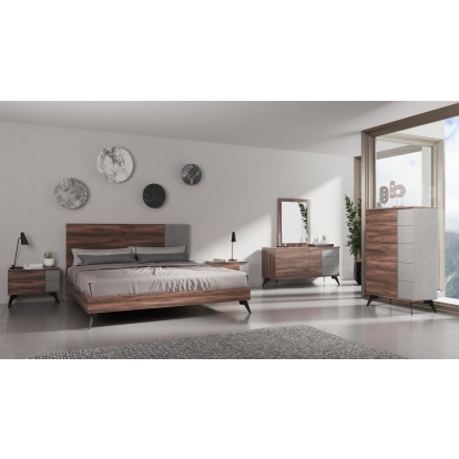 Nova Domus Palermo Italian Modern Faux Concrete & Noce Bodrum 4-Piece Bedroom Set Walnut Bedroom Set 85623|85624 VGACPALERMO-WAL-4PC-SET