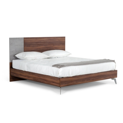 Nova Domus Palermo Italian Modern Faux Concrete & Noce Bodrum 4-Piece Bedroom Set Walnut Bedroom Set 85623|85624 VGACPALERMO-WAL-4PC-SET