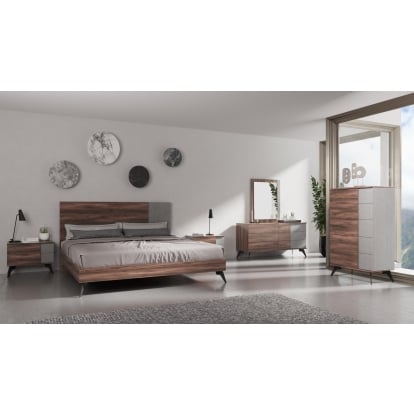 LA Furniture Eastern King Palermo Italian Modern Faux Concrete & Noce Bodrum 4-Piece Bedroom Set VGACPALERMO-WAL-4PC-SET-EK Contemporary Style by Vig Furnitrue Number 85624 Catch Home Goods