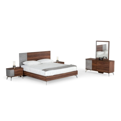 Nova Domus Palermo Italian Modern Faux Concrete & Noce Bodrum Bedroom Set Walnut Bedroom Set 76640|76641 VGACPALERMO-WAL-SET