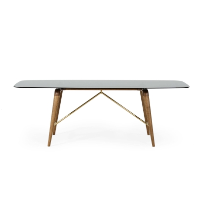 Modrest Kipling Modern Smoked Glass & Walnut Large Dining Table Walnut Dining Table 76748 VGCSDT-16111-LRG-WAL-DT