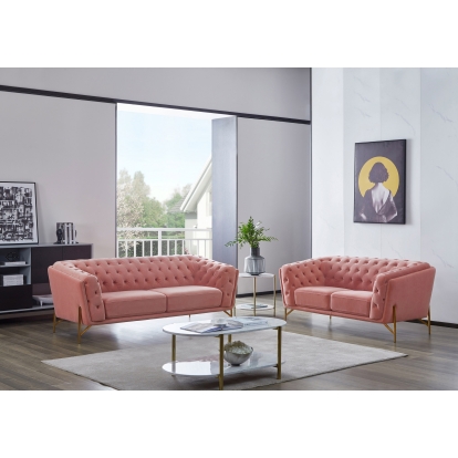 Divani Casa Aiken Modern Salmon Velvet Sofa Pink Sofa 76750 VGMB-1960-S