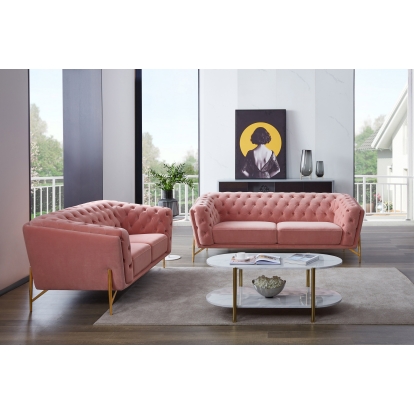 Divani Casa Aiken Modern Salmon Velvet Loveseat  Pink Sofa 76751 VGMB-1960-L