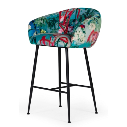 Modrest Roxann Contemporary Floral Velvet Bar Stool Multi-Toned Bar Stool 76874 VGEUMC-9292CH-A-B