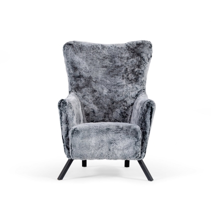 Modrest Findon Glam Grey Faux Fur Accent Chair Grey Lounge Chair 76881 VGEUMC-9359CH