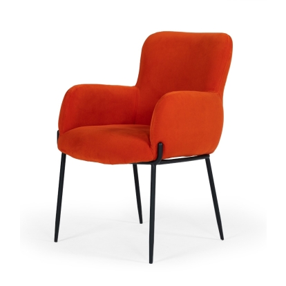 Modrest Frisco Mid-Century Orange Velvet dining Chair Orange Dining Chair 76882 VGEUMC-9577CH-A