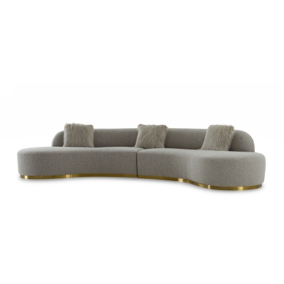 Divani Casa Frontier Glam Grey Fabric Curved Sectional Sofa Grey Sectional Sofa 76883|76883A VGODZW-943