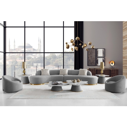 Divani Casa Frontier Glam Grey Fabric Curved Sectional Sofa Grey Sectional Sofa 76883|76883A VGODZW-943