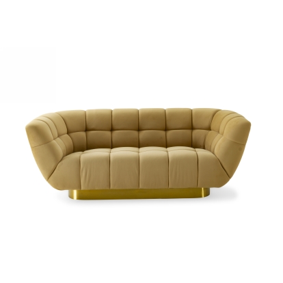 Divani Casa Granby Glam Mustard and Gold Fabric Loveseat Gold Sofa 76897 VGODZW-946-LVST