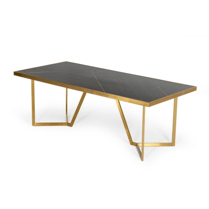 Modrest Nolte Glam Black Zebrawood and Gold Dining Table Black Dining Table 76907 VGODLZ-223DT