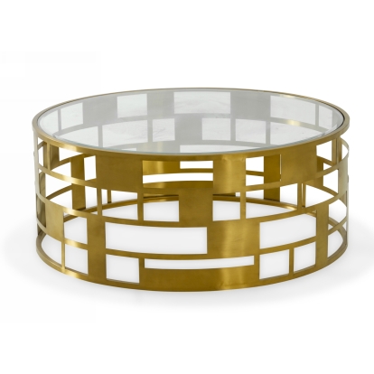Modrest Kudo Glam Clear Glass and Gold Glass Coffee Table Gold Coffee Table 76918 VGODLZ-219C