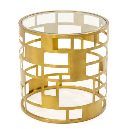 Modrest Kudo Glam Clear Glass and Gold Glass End Table Gold End Table 76919 VGODLZ-219E