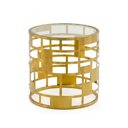 Modrest Kudo Glam Clear Glass and Gold Glass End Table Gold End Table 76919 VGODLZ-219E