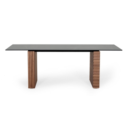 Modrest Maggie Modern Walnut and Black Ceramic Top Dining Table Walnut Dining Table 76923 VGDWJ3555-1