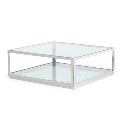 Modrest Weller Modern Stainless Steel Coffee Table Clear Glass Coffee Table 76933 VGHB343E
