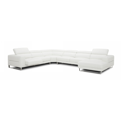 Divani Casa Hawkey Contemporary White Full Leather U Shaped Sectional Sofa White Sectional Sofa 77215|80408|80408A VGKKKF1066-L2927