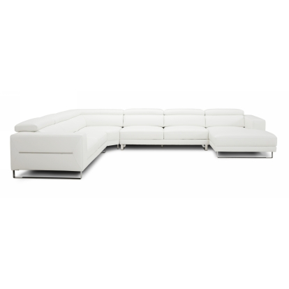 Divani Casa Hawkey Contemporary White Full Leather U Shaped Sectional Sofa White Sectional Sofa 77215|80408|80408A VGKKKF1066-L2927