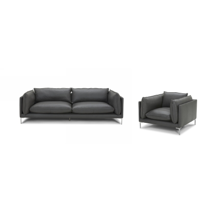 Divani Casa Harvest Modern Grey Full Leather Sofa Set Grey Sofa Set 80413 VGKKKF2627-L2925-SET
