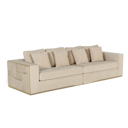 Divani Casa Mobray Glam Beige and Gold Fabric Sofa Beige Sofa 77284A VGUIMY524
