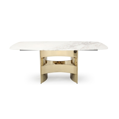 Modrest Marmot White Marble and Champagne Gold Dining Table White Dining Table 77355 VGVCT005-22-WHT