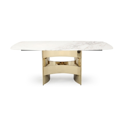 Modrest Marmot White Marble and Champagne Gold Dining Table White Dining Table 77355 VGVCT005-22-WHT