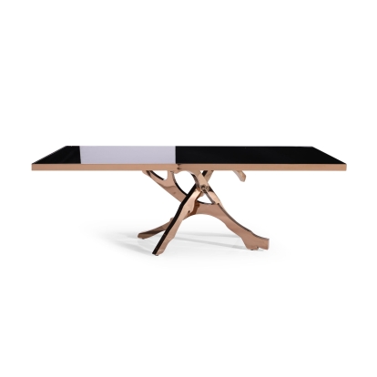 Modrest Legend Modern Black Glass & Rosegold Dining Table Black Dining Table 77367 VGVCT8222-G22-BLK