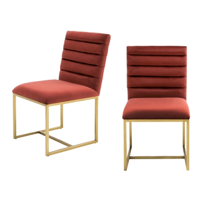 Modrest Barker Modern Red & Brush Gold Dining Chair (set of 2) Red Dining Chair 77369Z VGGMDC-1251A