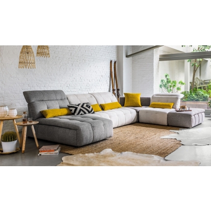 David Ferrari Natura Italian Modern Light Taupe Fabric Sectional Sofa with Manual Recliner Taupe Sectional Sofa 77399 VGFTNATURA