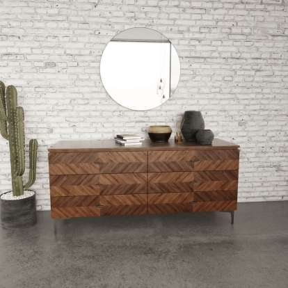 Modrest Paula Mid-Century Round Walnut Mirror Walnut Mirror 77568 VGMABR-103-MIR