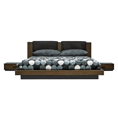 Nova Domus Fantasia Dark Walnut/Dark Grey Bed and Two Nightstands Walnut Bed 77592|77593 VGWDHL-W01-BED-2NS