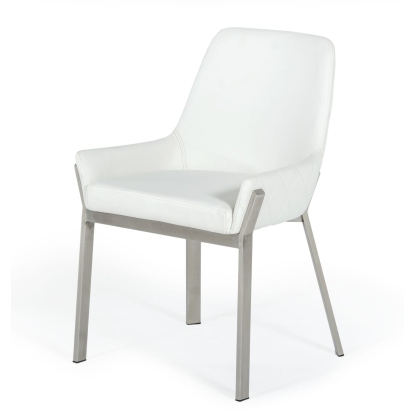 Modrest Ganon Modern White & Brushed Stainless Steel Dining Chair White Dining Chair 77767 VGGAGA-6736CH-WHT-SS-DC