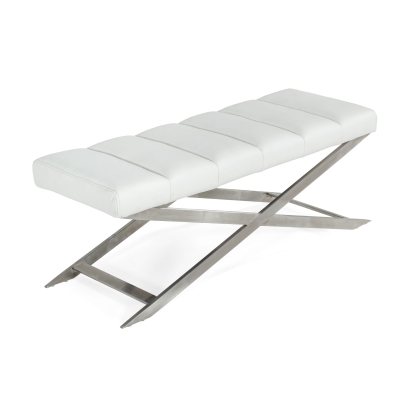 Modrest Xane Contemporary White & Brushed Stainless Steel Bench White Bench 77772 VGGAGA-8648BE-WHT-B