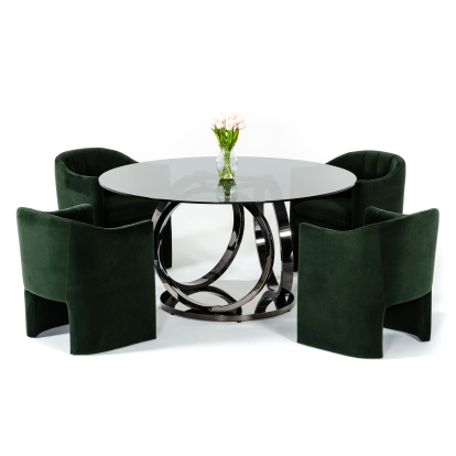 Modrest Enid Modern Smoked Glass & Black Stainless Steel Round Dining Table Black Dining Table 77880A VGZAT009-DT