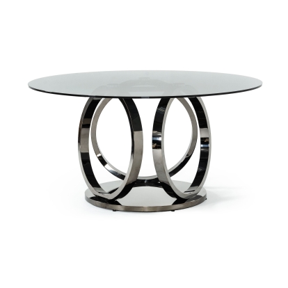Modrest Enid Modern Smoked Glass & Black Stainless Steel Round Dining Table Black Dining Table 77880A VGZAT009-DT