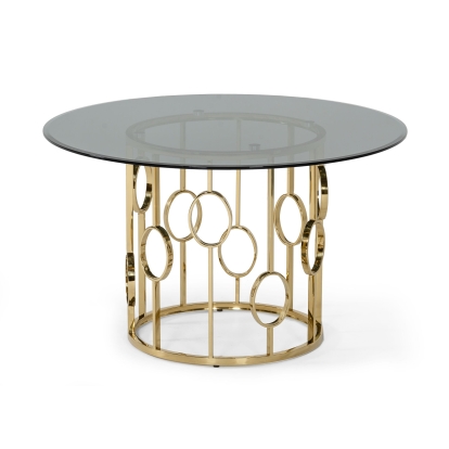 Modrest Filbert Modern Smoked Glass & Champagne Gold Dining Table Gold Dining Table 77881 VGZAT122-GOLD-DT