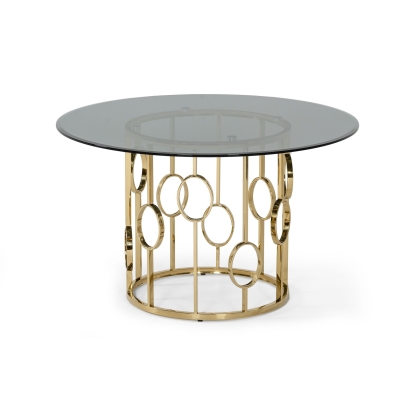Modrest Filbert Modern Smoked Glass & Champagne Gold Dining Table Gold Dining Table 77881 VGZAT122-GOLD-DT