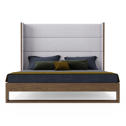 Modrest Helenora Contemporary Grey Fabric & Walnut Trim Bed Grey Bed 82778 VGVC-BD1502-WAL