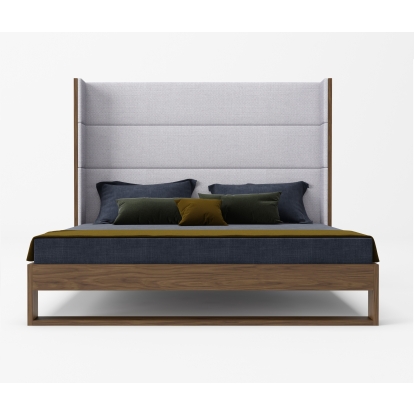 Modrest Heloise Contemporary Grey Fabric & Walnut Trim Bed Walnut Bed 77930|77929 VGBBMA1502-BED