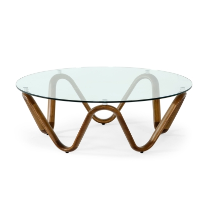 Modrest Lassen Modern Glass & Walnut Coffee Table Walnut Coffee Table 78041 VGCSCT-20048-WAL-CT